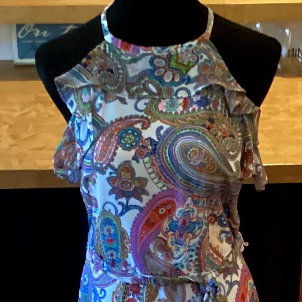 Leslie Fay Halter Style Multi-Color Paisley Maxi Dress Size 8